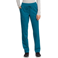 Cherokee Revolution WW105 Scrubs Pants Womens Mid Rise Tapered Leg Drawstring Caribbean Blue